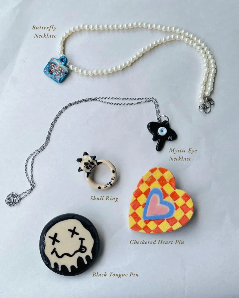 Ceramic jewelry necklace , ceramic rings, ceramic pins