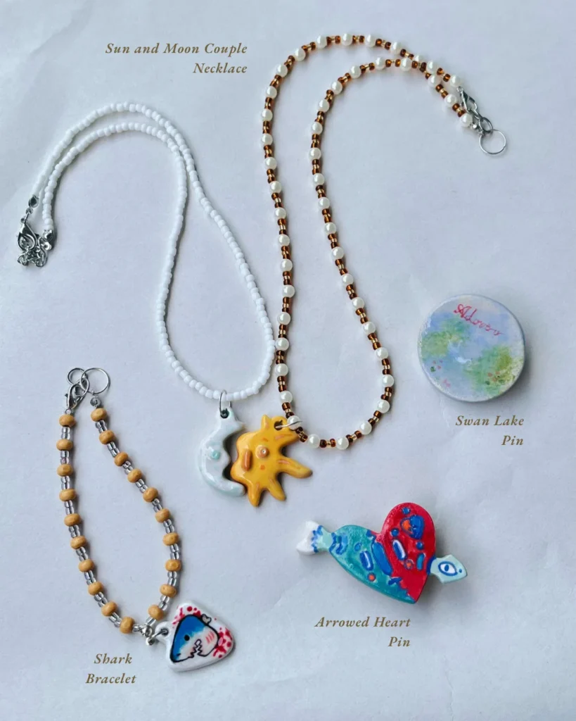 Ceramic jewelry necklace sun and moon. pearl necklace