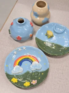 Handmade rainbow ceramic set