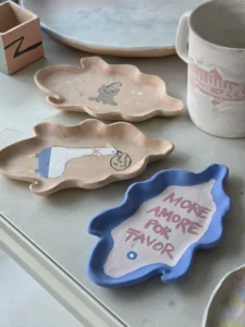 Underglaze biscuit plate ready for firing and glazing