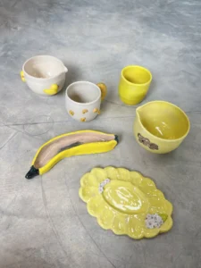 Ceramic set in yellow and banana perfect for tableware gift